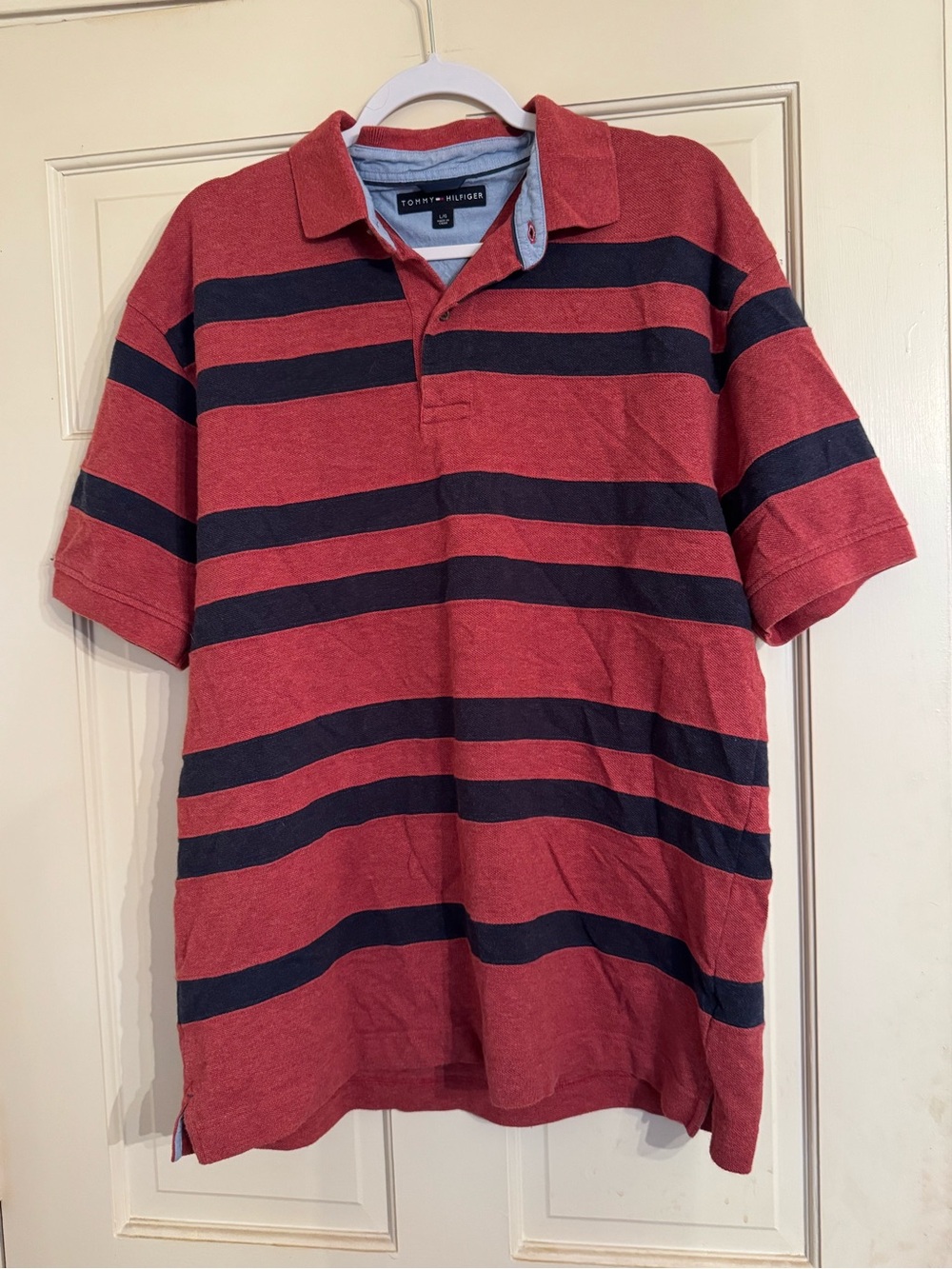 Tommy Hilfiger Red and Navy Wide-Stripe Polo